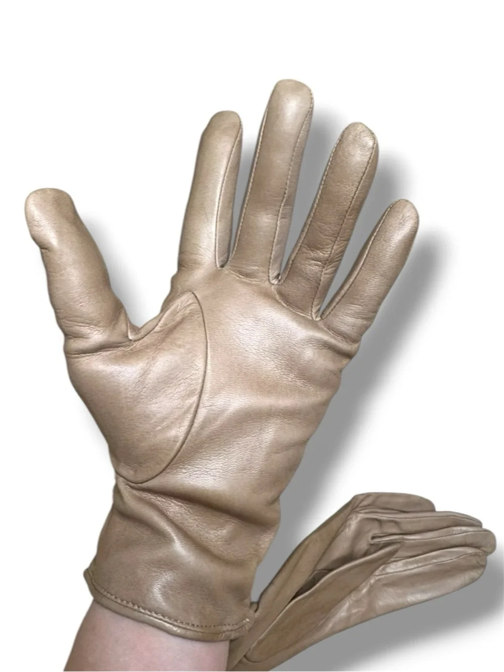 NWT Sermoneta Taupe Leather Gloves Leather Gloves w Cashmere Silk lining 7.5